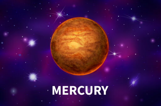 Bright realistic Mercury planet on colorful deep space background with bright stars and constellations
Меркурий