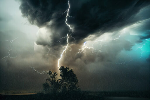 Lightning Thunder Flash Rain during summer storm. 3d illustration.
Гроза, град