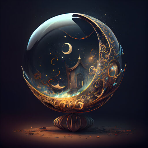 Magic crystal ball with mosque on dark background; 3d illustration.
Лунный гороскоп