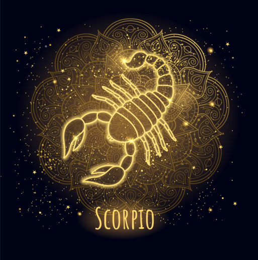 Golden sparkling linear zodiac sign scorpio. Vector illustration.Line art.Zen tangle style
Знак зодиака Скорпион