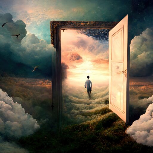 Surreal image of a dream inside a dream, with open door to another dimension,
Судьба